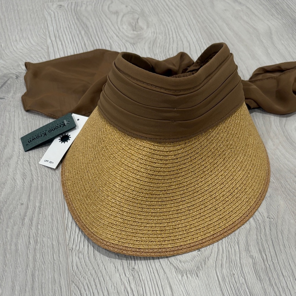 Brown Straw Visor with Brown Scarf Trim